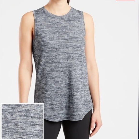 ATHLETA Sleeveless Breezy Top Tank Size Large Petite Flint Heather Gray Navy.  3 - Picture 1 of 8